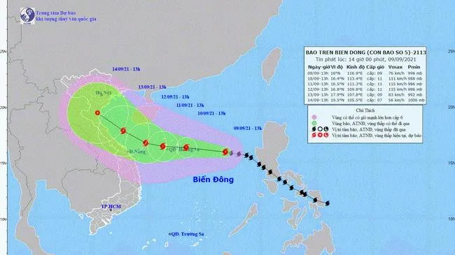 Bão số 5 di chuyển theo hướng Tây và có khả năng mạnh thêm