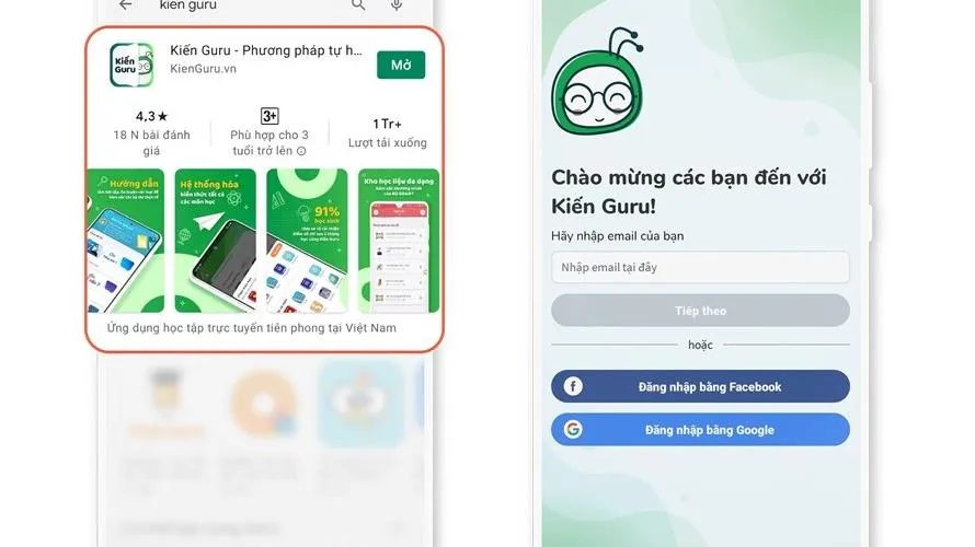 Cách cài đặt ứng dụng Kiến Guru: miễn phí Học kỳ I cho học sinh Lớp 1