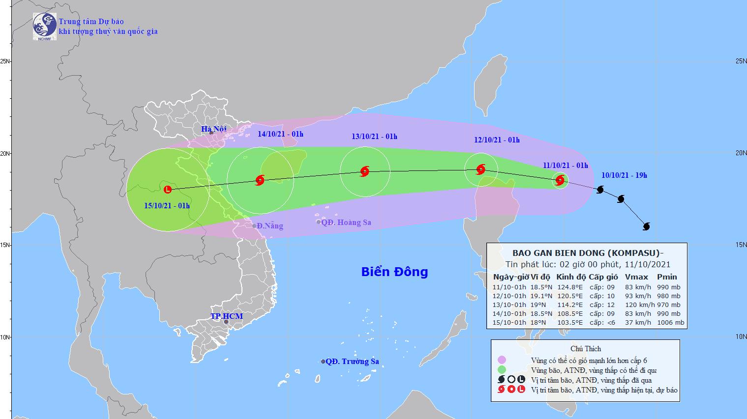 Bão Kompasu mạnh cấp 9 di chuyển nhanh theo hướng Tây Tây Bắc