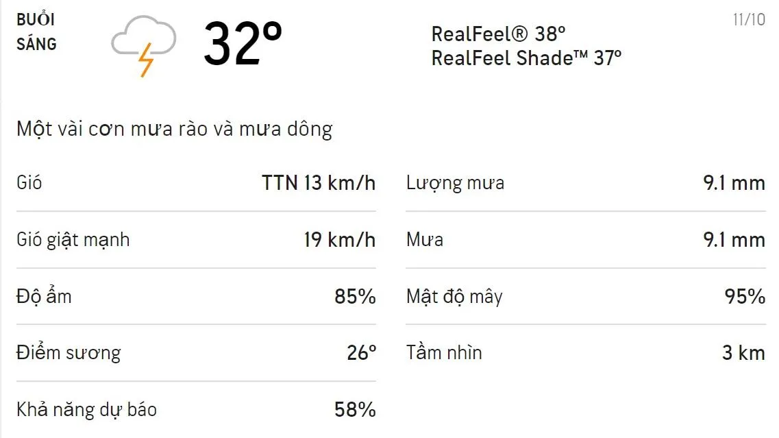 Dự báo thời tiết TPHCM hôm nay 11/10 và ngày mai 12/10: Sáng chiều có mưa dông, trời mát