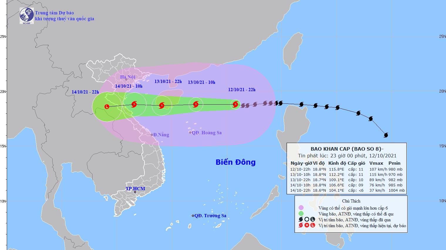 Bão số 8 mạnh cấp 10-11 di chuyển nhanh theo hướng Tây mỗi giờ đi được 25-30km