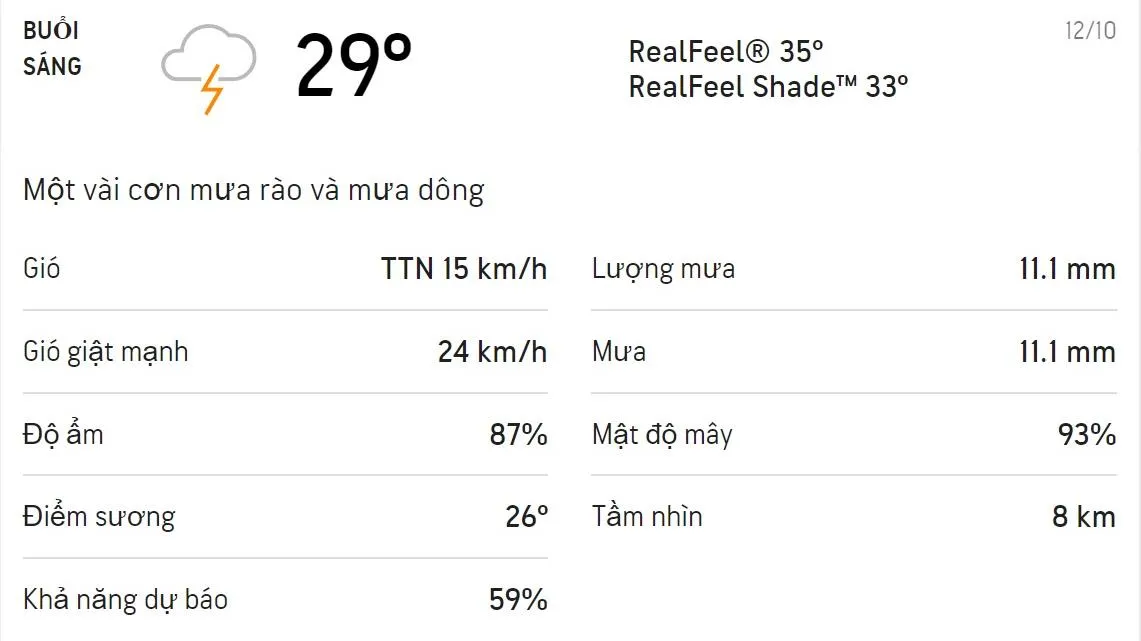 Dự báo thời tiết TPHCM hôm nay 12/10 và ngày mai 13/10: Cả ngày có mưa dông, trời mát