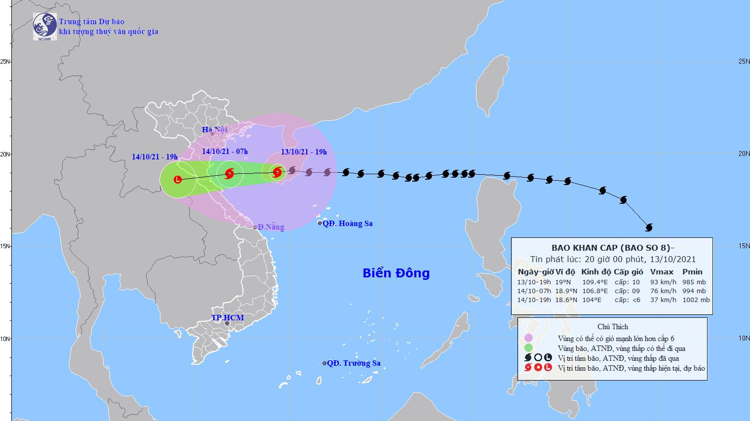 Bão số 8 mạnh cấp 10 cách bờ biển Hà Tĩnh khoảng 345km