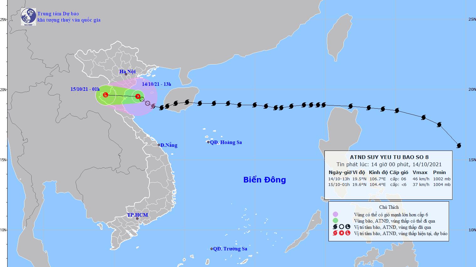 Bão số 8 suy yếu thành áp thấp nhiệt đới di chuyển nhanh theo hướng Tây