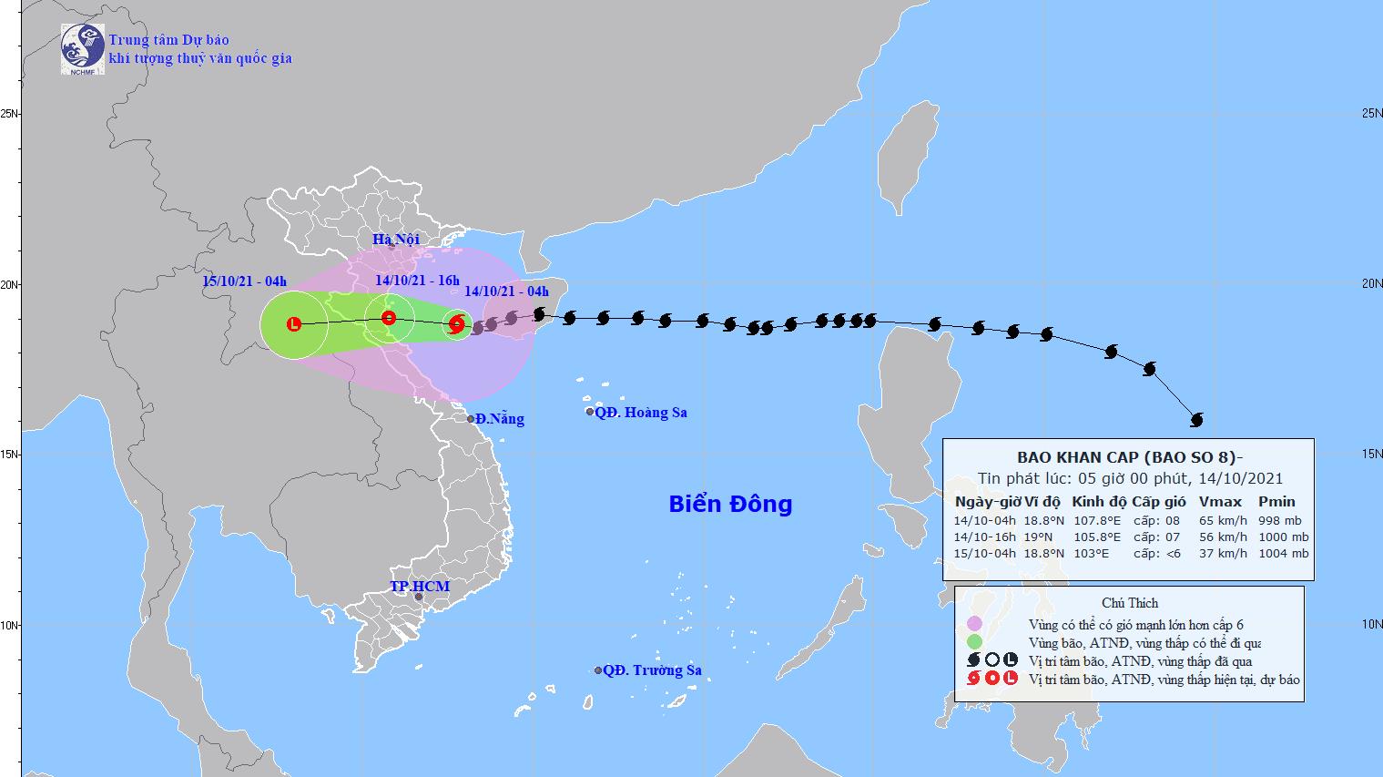 Bão số 8 cường độ suy yếu xuống cấp 8, cách Hà Tĩnh khoảng 240km