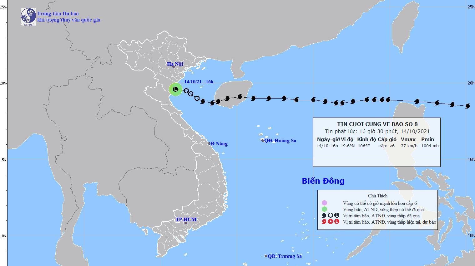 Áp thấp nhiệt đới (bão số 8) suy yếu thành một vùng áp thấp