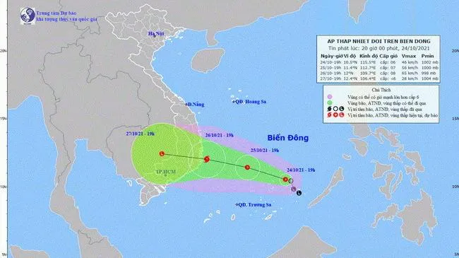 Áp thấp nhiệt đới hướng vào vùng biển Bình Định đến Bình Thuận