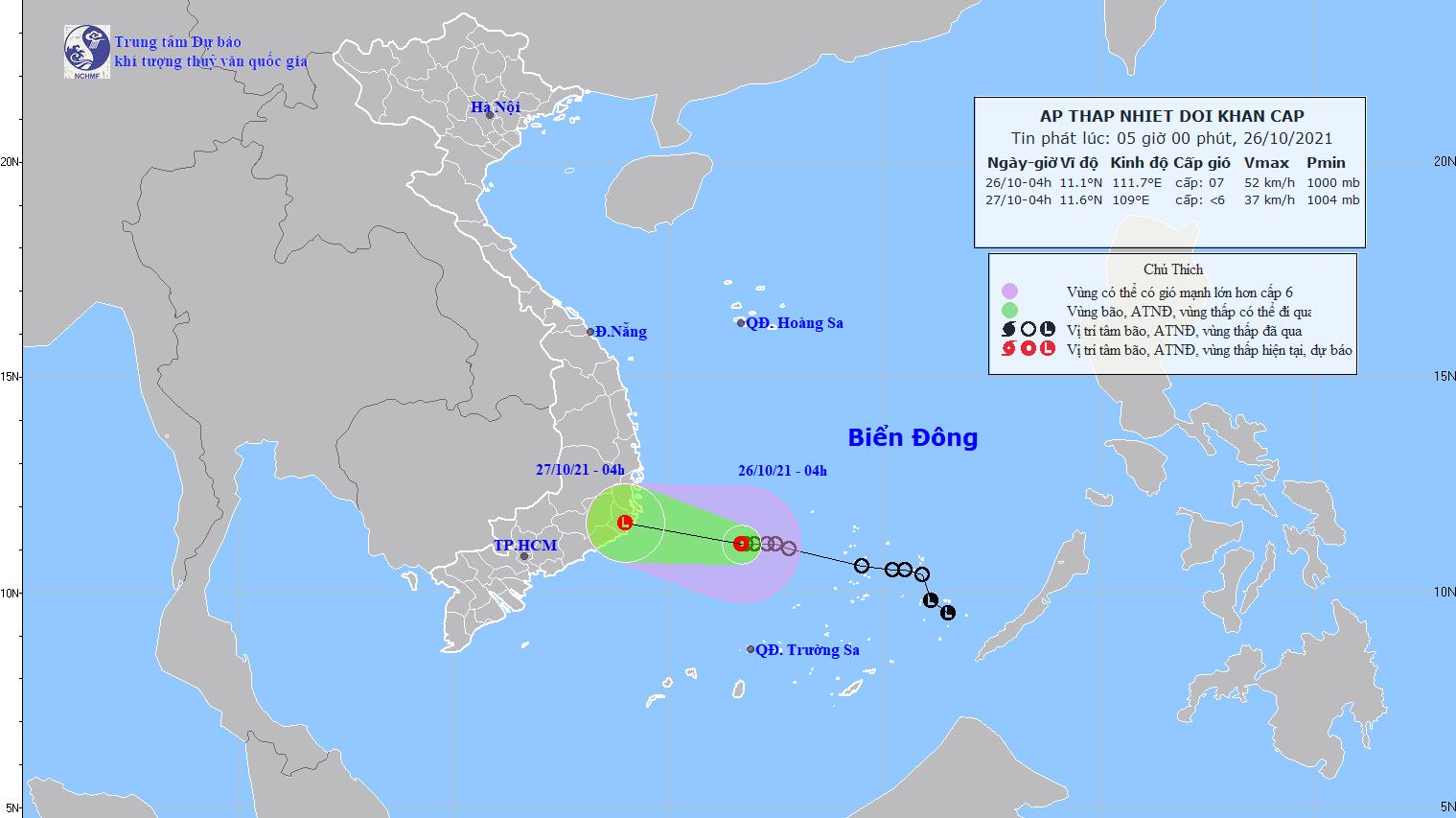 Áp thấp nhiệt đới mạnh cấp 6-7 cách Ninh Thuận khoảng 282km