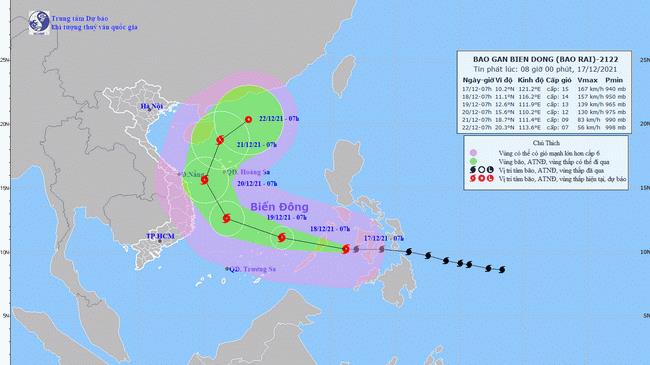 Bão Rai giật trên cấp 17, di chuyển nhanh về hướng Biển Đông