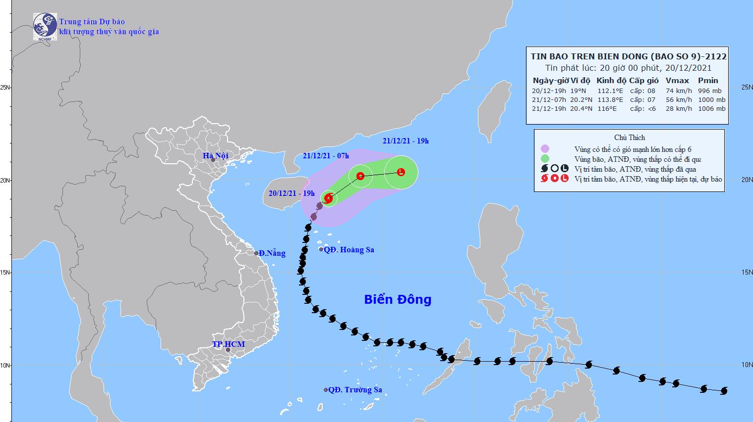 Bão số 9 suy yếu dần cách đảo Hoàng Sa khoảng 290km về phía Bắc