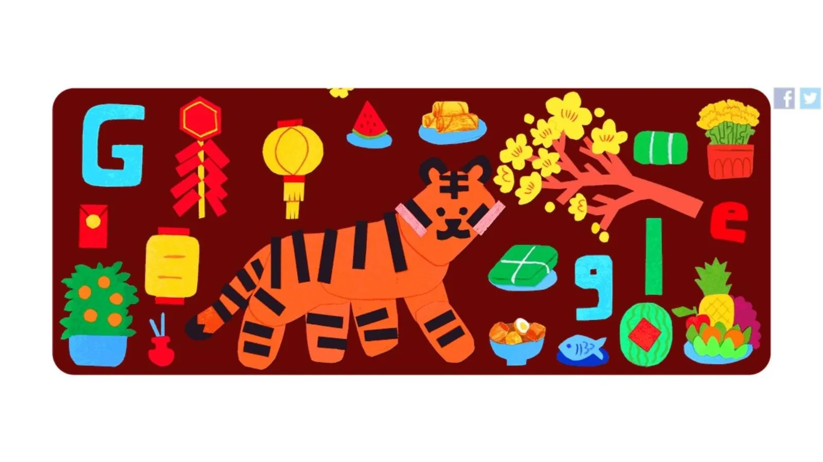 Doodle hôm nay 1/2 chào đón Năm Nhâm Dần bằng hình tượng chú hổ và biểu tượng Tết truyền thống