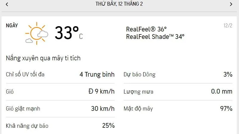Dự báo thời tiết TPHCM hôm nay 12/2 và ngày mai 13/2/2022: Nhiệt độ cao nhất 33 độ C