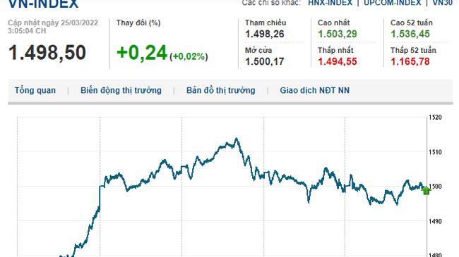 Thị trường chứng khoán 25/3/2022: Thiếu dòng dẫn dắt, VN-Index đỏ nhẹ