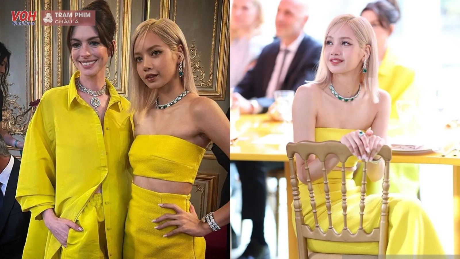 Lisa (Blackpink) hiếm hoi vén tóc mái tại show Bvlgari, đọ sắc bên Anne Hatthaway gây bão mạng