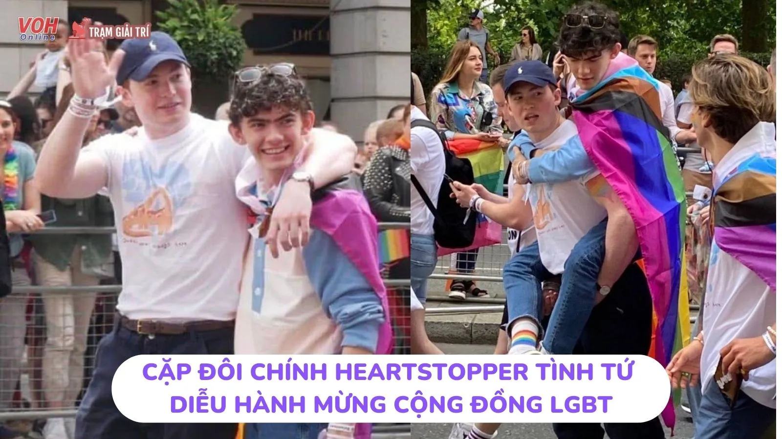 Cặp đôi chính Heartstopper nắm chặt tay diễu hành ủng hộ cộng đồng LGBT