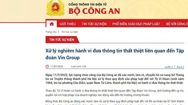 Bộ Công an: Người dân không lan truyền các thông tin thất thiệt