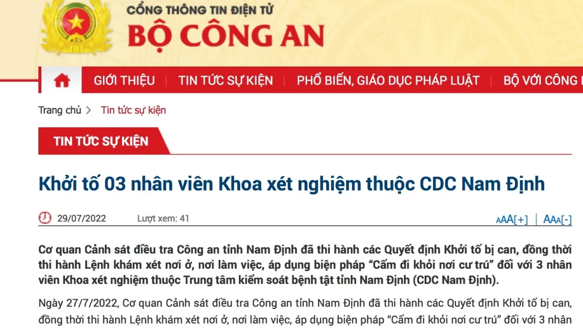 Tin tức pháp luật hôm nay 29/7: Khởi tố 3 nhân viên Khoa xét nghiệm thuộc CDC Nam Định