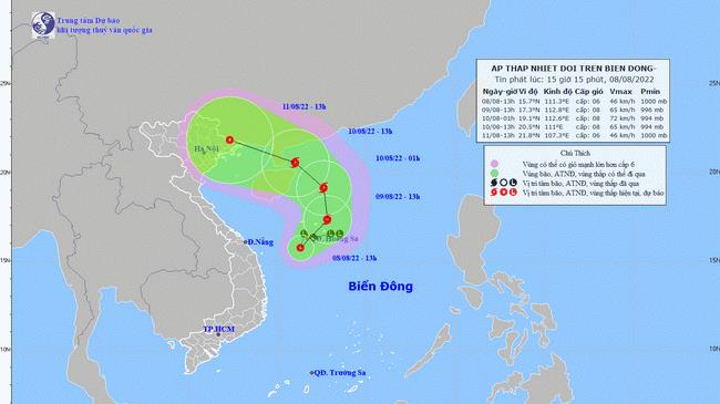 Áp thấp nhiệt đới hôm nay 8/8, di chuyển chậm hướng Bắc Đông Bắc