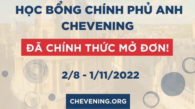 Mở đơn đăng ký Học bổng Chính phủ Anh Chevening