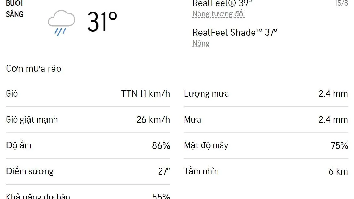 Dự báo thời tiết TPHCM hôm nay 15/8 và ngày mai: Ngày có mưa