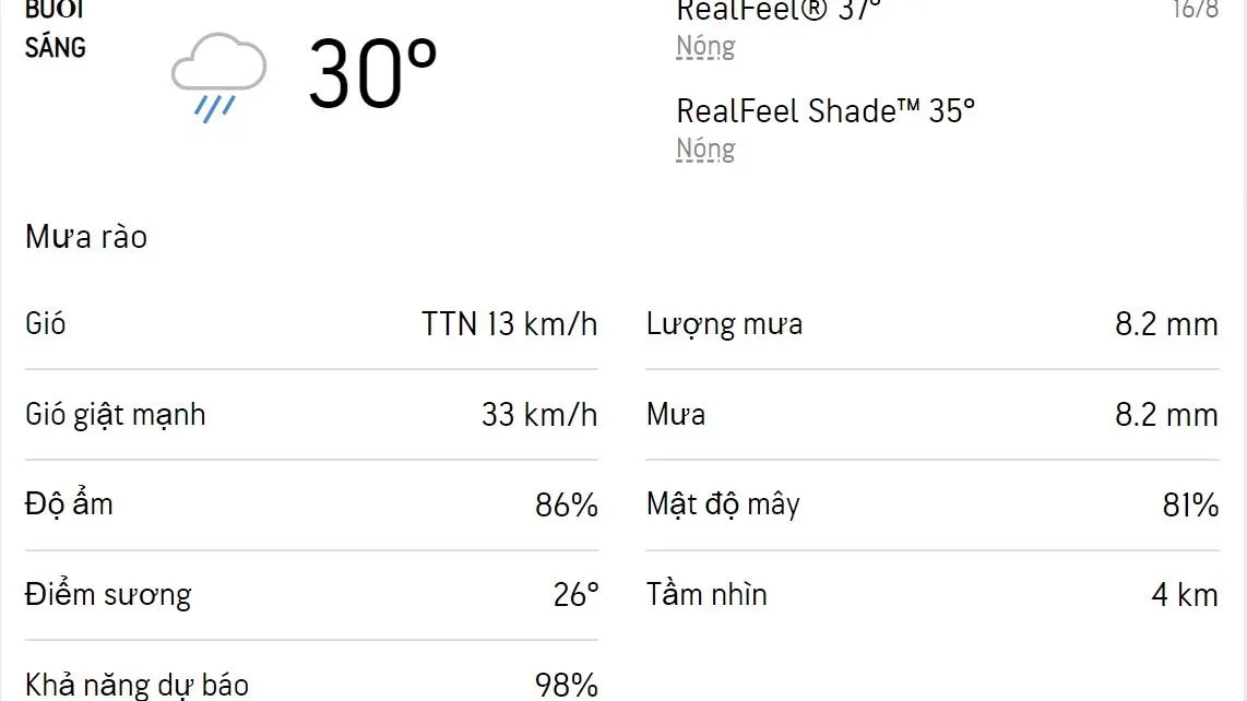 Dự báo thời tiết TPHCM hôm nay 16/8 và ngày mai: Sáng chiều có mưa rào và dông