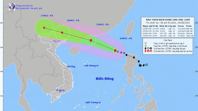 Tin bão Ma-on ngày 24/8: Di chuyển theo hướng Tây Tây Bắc