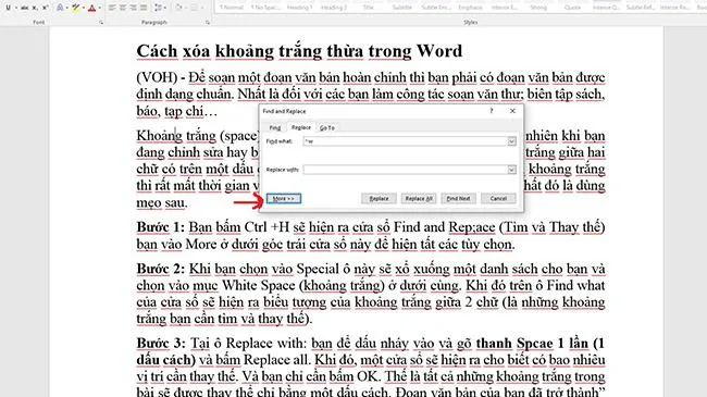 Cách thiết lập xóa khoảng trắng thừa trong Word tự động