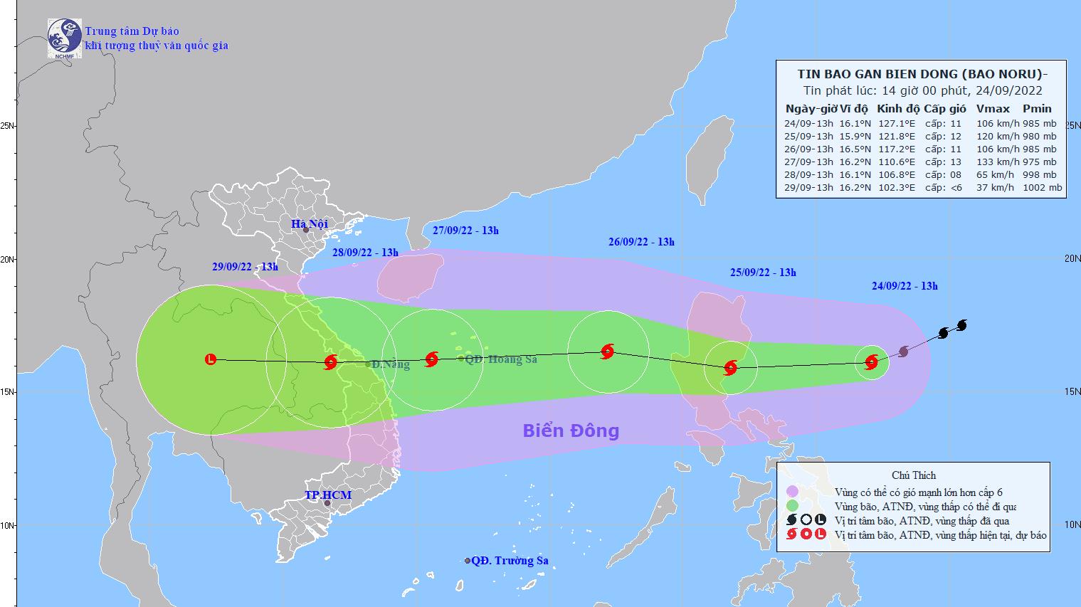 Bão Noru cường độ mạnh, đang di chuyển nhanh về hướng Biển Đông