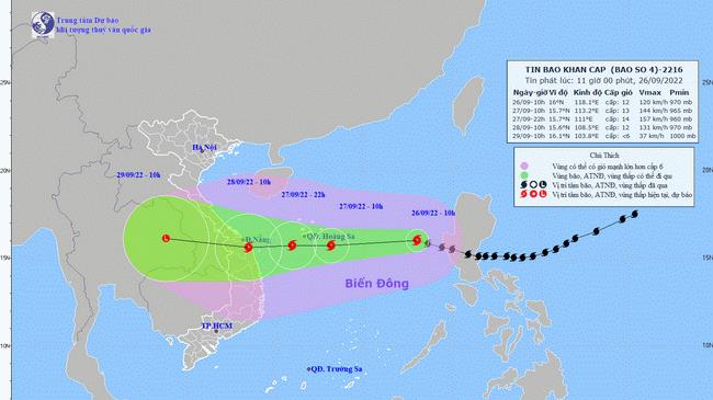 Cập nhật tin bão số 4: Sức gió giật cấp 14, mỗi giờ đi được 20-25km