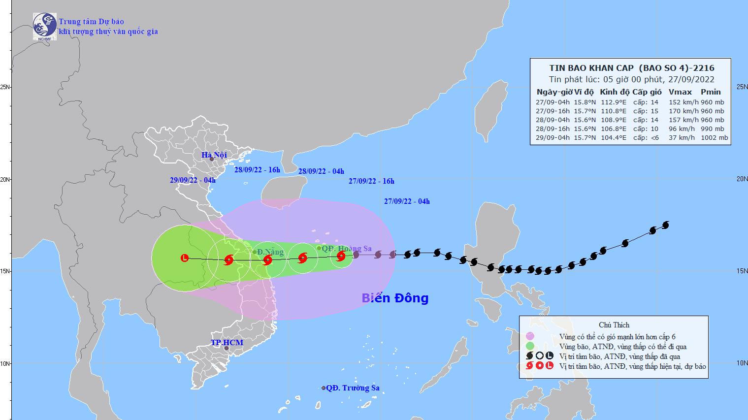 Tin bão số 4-2022: Ngày 28/9, bão trên vùng ven biển từ Quảng Trị - Bình Định