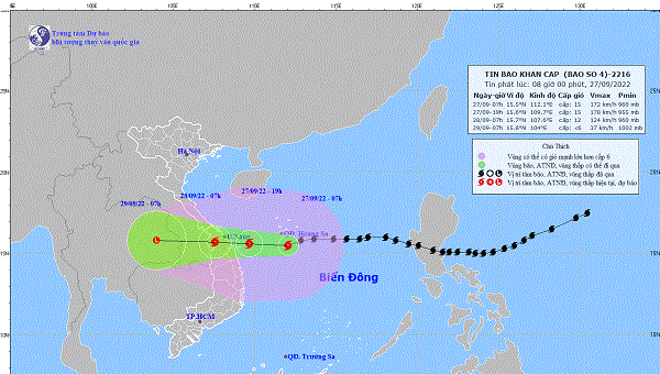 Bão số 4: Sức gió mạnh nhất vùng gần tâm bão mạnh cấp 14-15, giật trên cấp 17