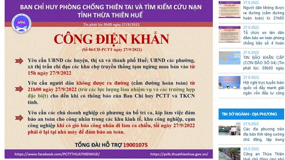 Bão số 4: Thừa Thiên Huế dừng họp chợ từ 15 giờ 27/9, người dân không ra đường từ 21 giờ 27/9