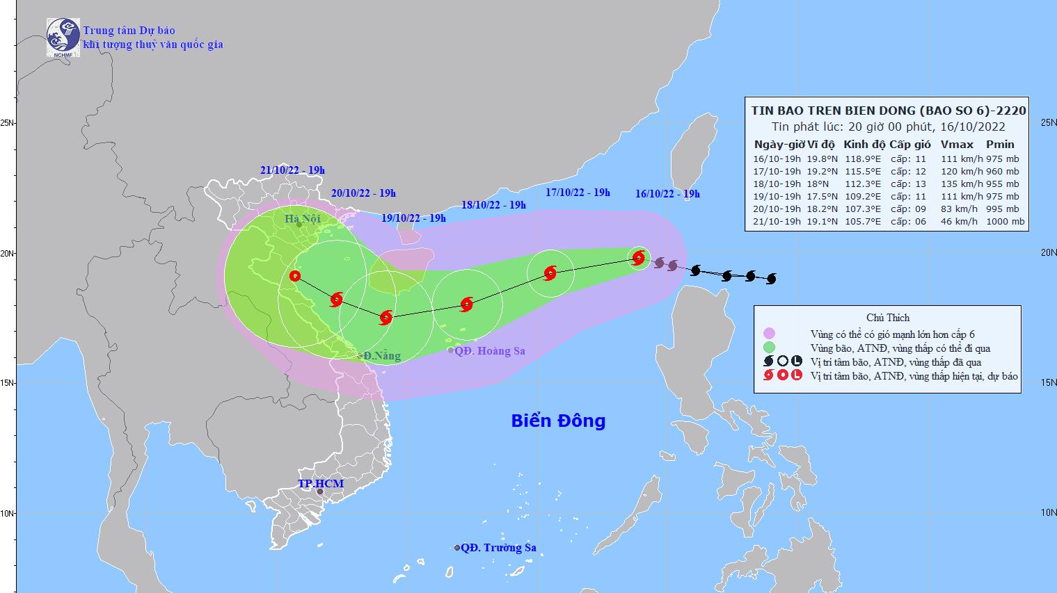 Bão số 6 giật cấp 13 cách quần đảo Hoàng Sa khoảng 880km về phía Đông Đông Bắc