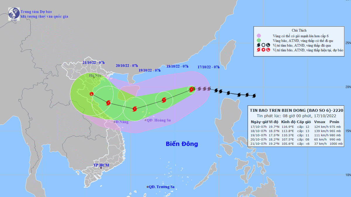 Bão số 6 di chuyển nhanh cách quần đảo Hoàng Sa 600 km về phía Đông Bắc