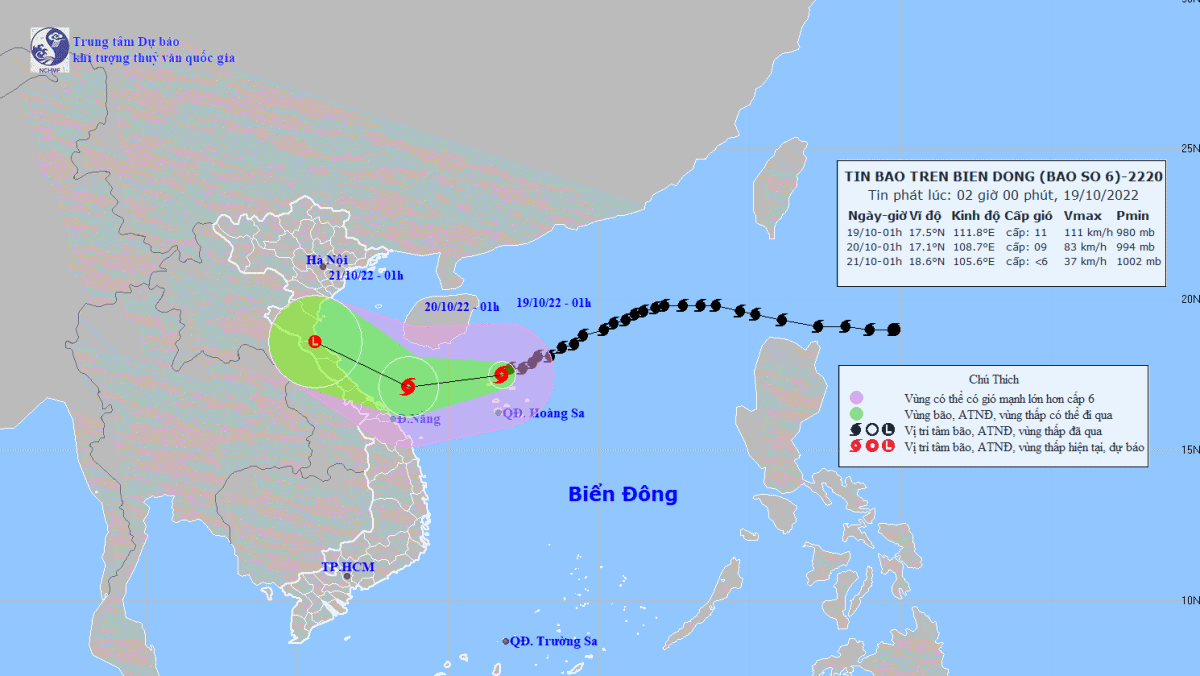 Bão số 6: Suy yếu dần, vùng biển từ Quảng Trị đến Quảng Ngãi có mưa to