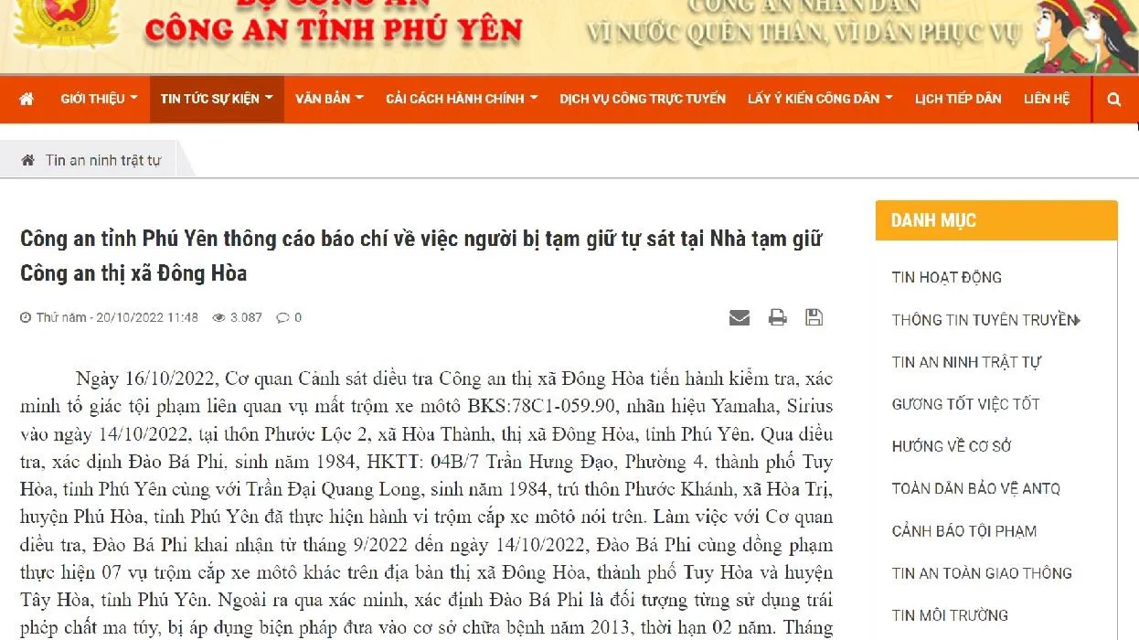 Phú Yên: Người bị tạm giữ tự sát tại Nhà tạm giữ, gia đình không nhận thi thể