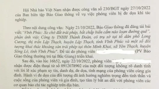 Đề nghị công an gấp rút vào cuộc vụ đe dọa ‘giết cả nhà’ phóng viên