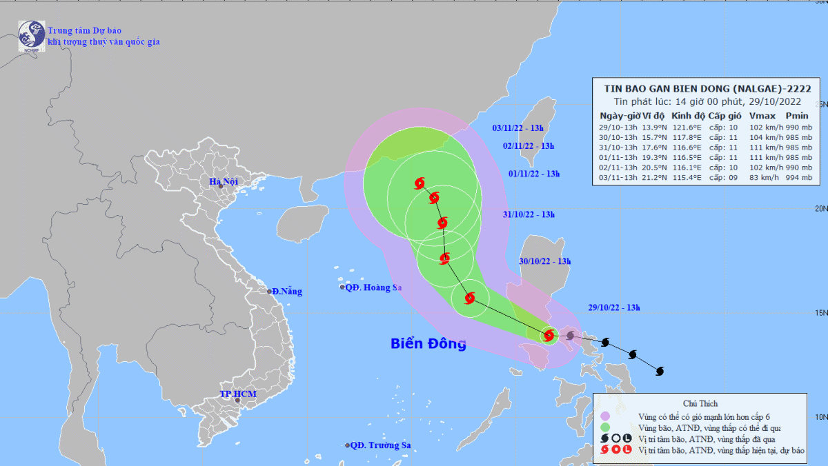 Bão Nalgae có xu hướng mạnh lên, giật cấp 12