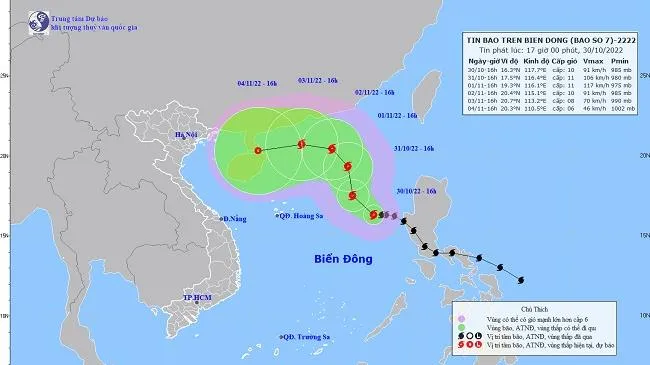 Bão số 7 giật cấp 12 di chuyển theo hướng Tây Tây Bắc vào vịnh Bắc bộ