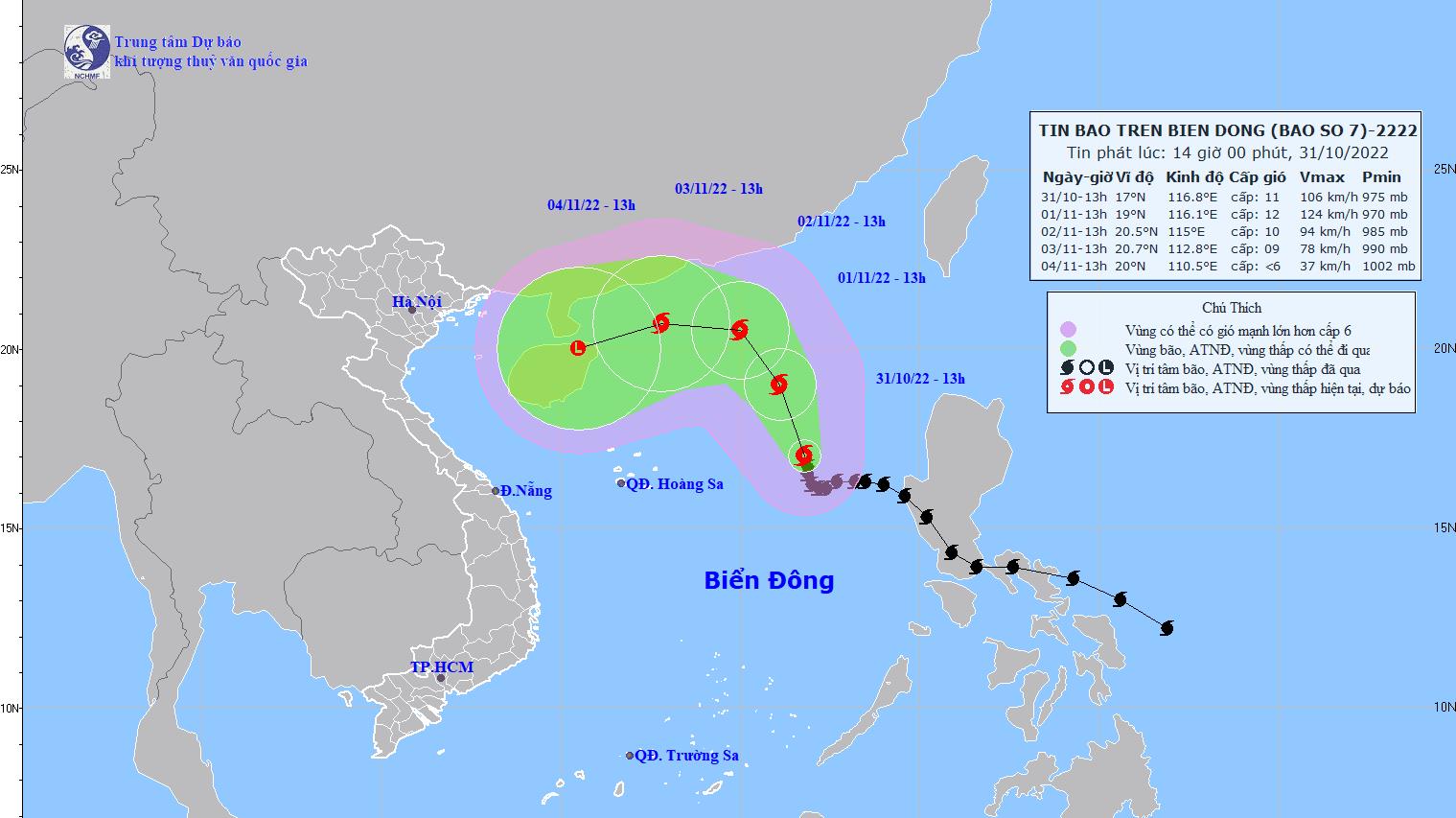 Bão số 7 (Nalgae) dự báo thẳng hướng Bắc Tây Bắc, gió giật mạnh hơn