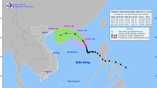 Bão số 7 cách quần đảo Hoàng Sa khoảng 550km