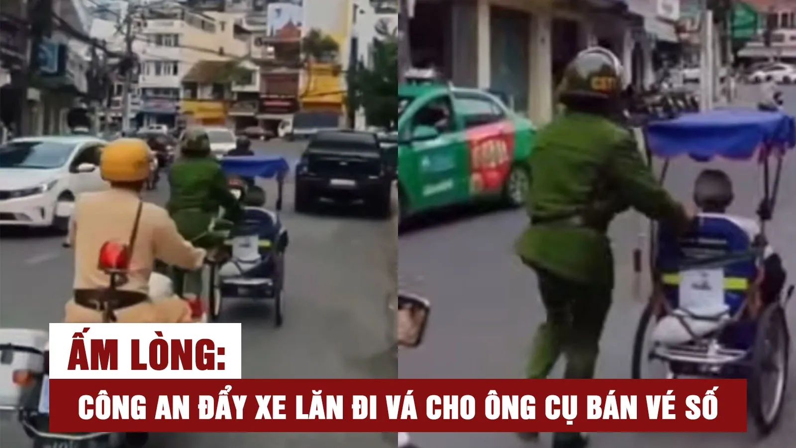 Clip Công an đẩy xe lăn đi vá giúp người khuyết tật: Ấm lòng giữa mùa đông Đà Lạt