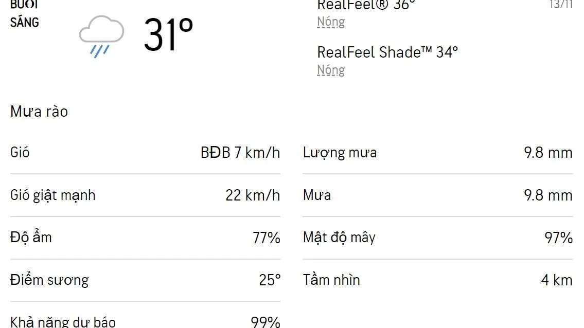 Dự báo thời tiết TPHCM hôm nay 13/11 và ngày mai 14/11/2022: Sáng chiều có mưa rào và dông