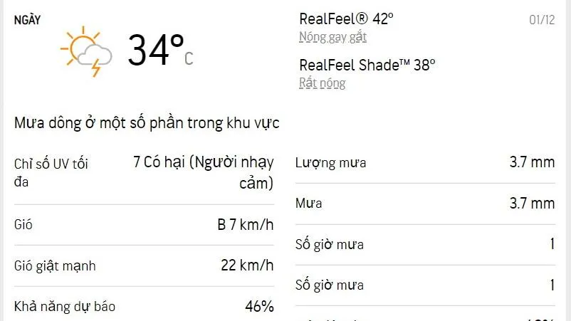 Dự báo thời tiết TPHCM hôm nay 1/12 và ngày mai 2/12/2022: nhiệt độ cao nhất 34 độ C, trời hiếm mưa