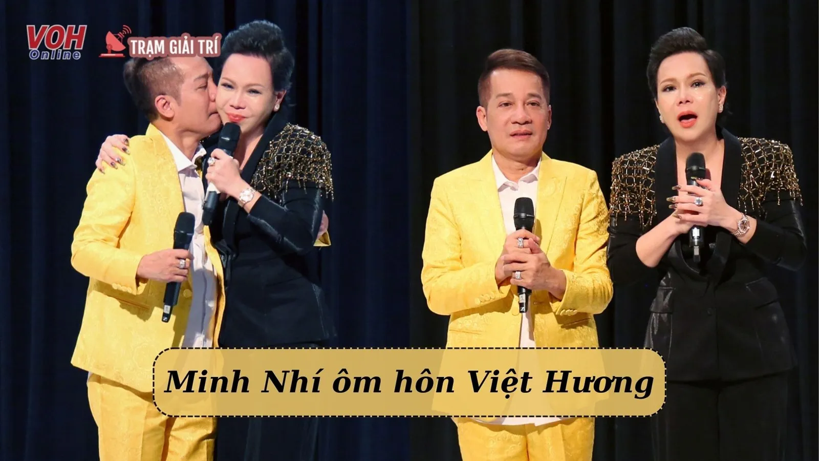 Minh Nhí ôm hôn Việt Hương khóc nức nở khi mở sân khấu mới