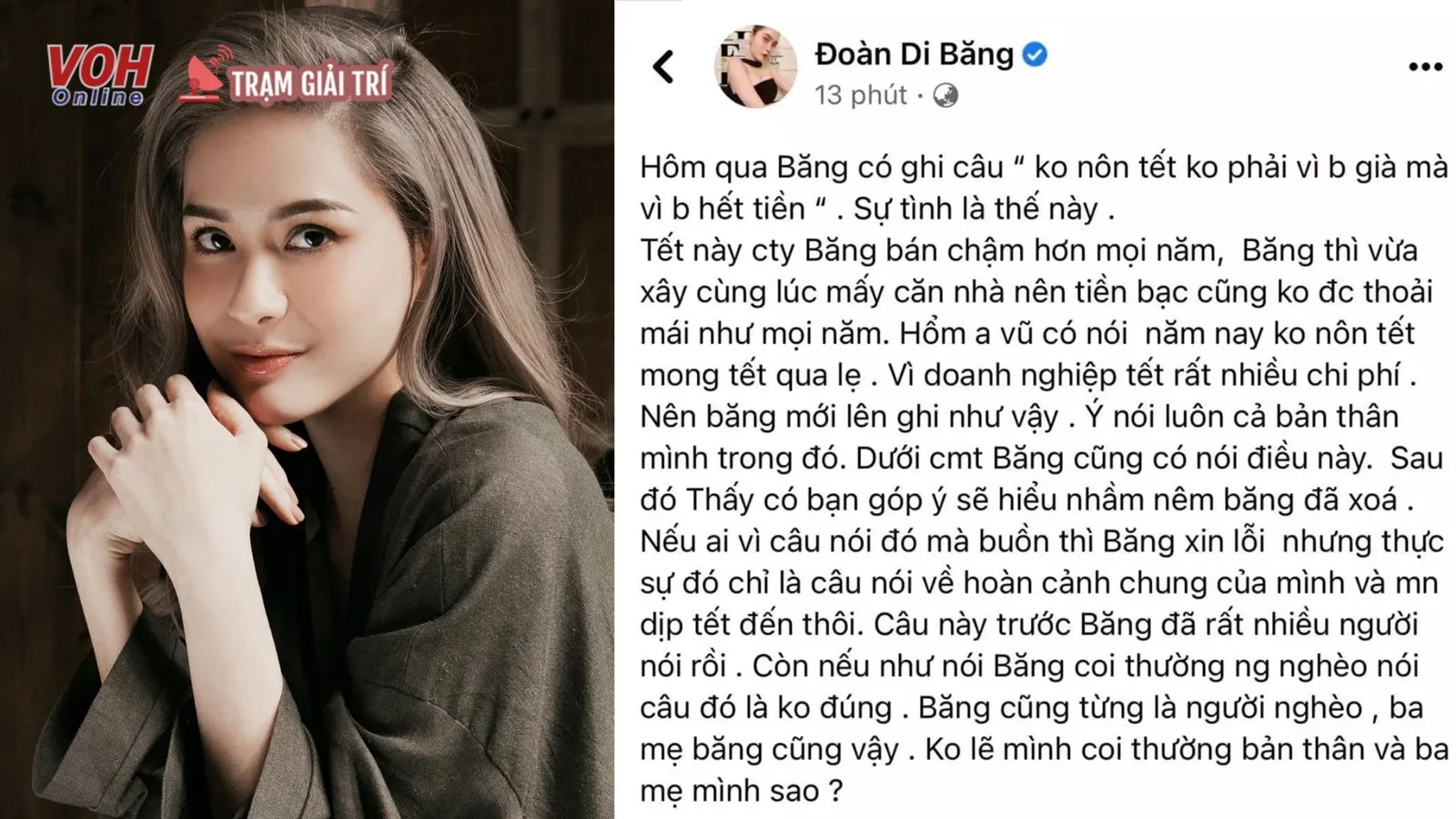 Đoàn Di Băng lên tiếng trước thông tin phân biệt giàu nghèo