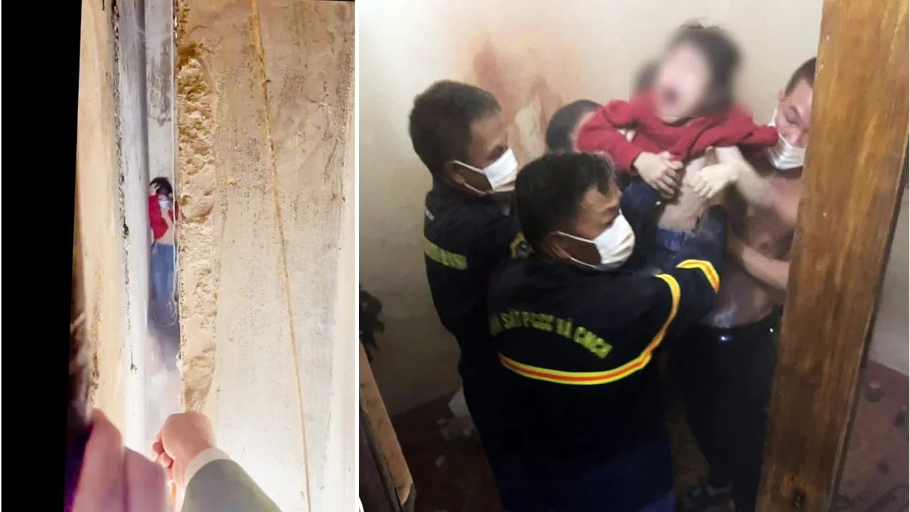 Giải cứu cháu bé 9 tuổi bị kẹt trong khe hẹp 25cm - giữa 2 căn nhà
