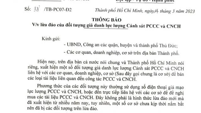 Cảnh báo thủ đoạn giả mạo lực lượng PCCC để lừa đảo