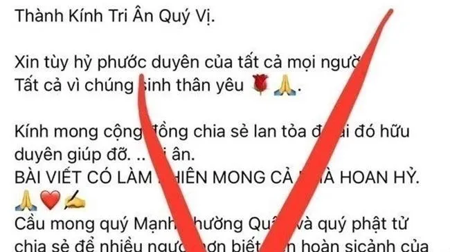 Xuất hiện thông báo giả mạo Hội Phật giáo kêu gọi từ thiện