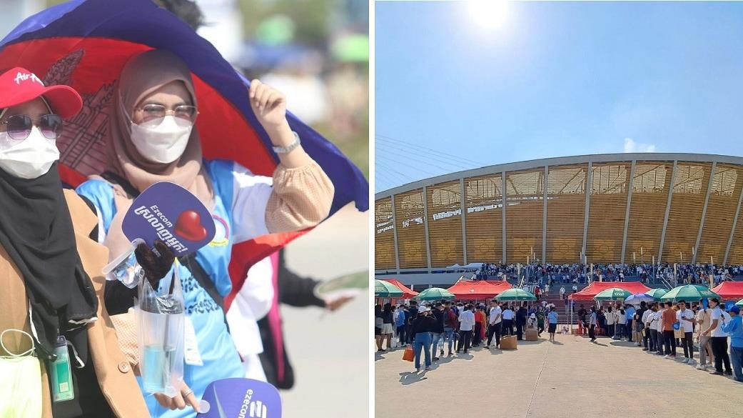CĐV Campuchia bất chấp cái nắng đổ “lửa”, háo hức đón chào SEA Games 32